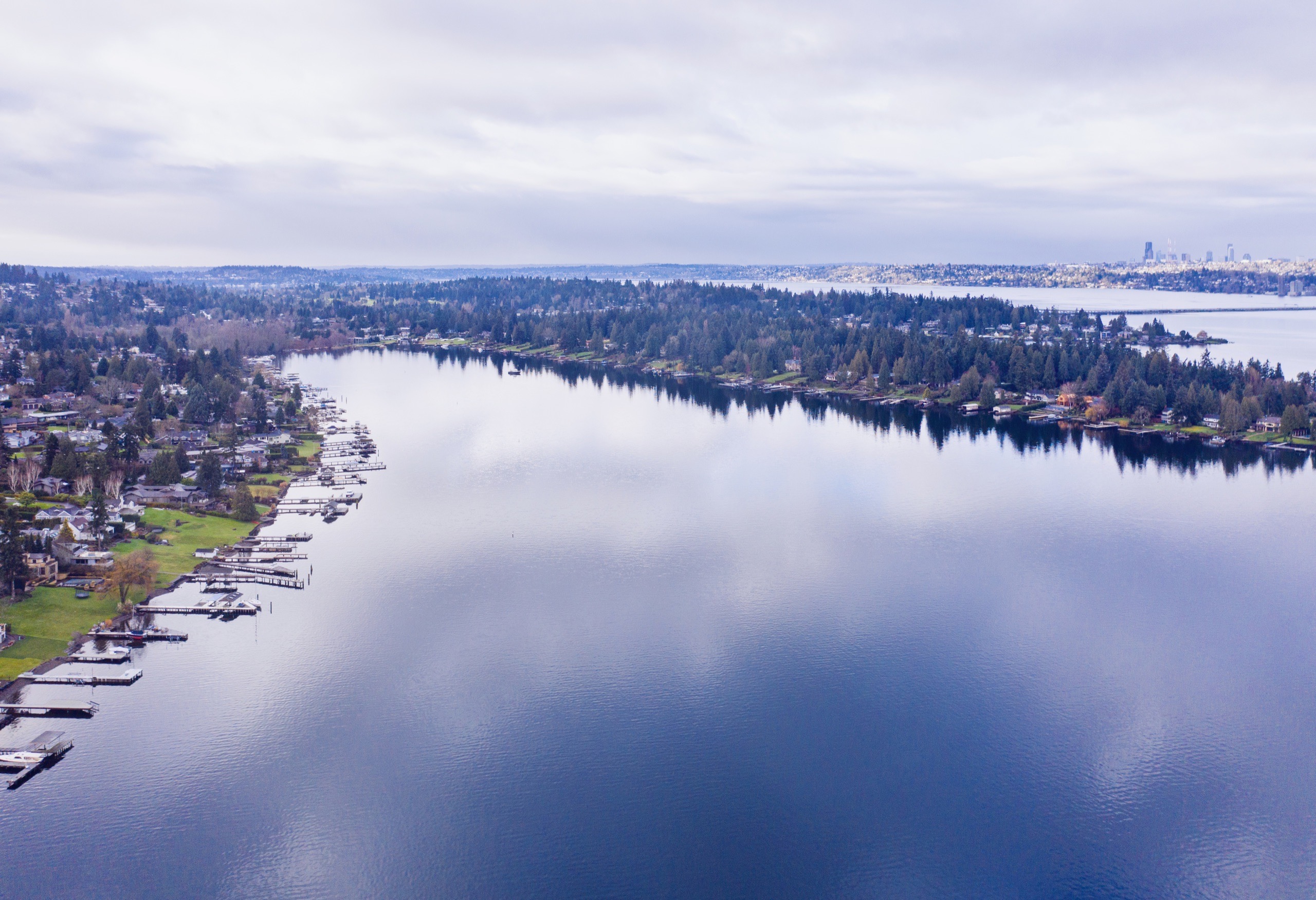 Aerial view of Hunts Point peninsula on Lake Washington