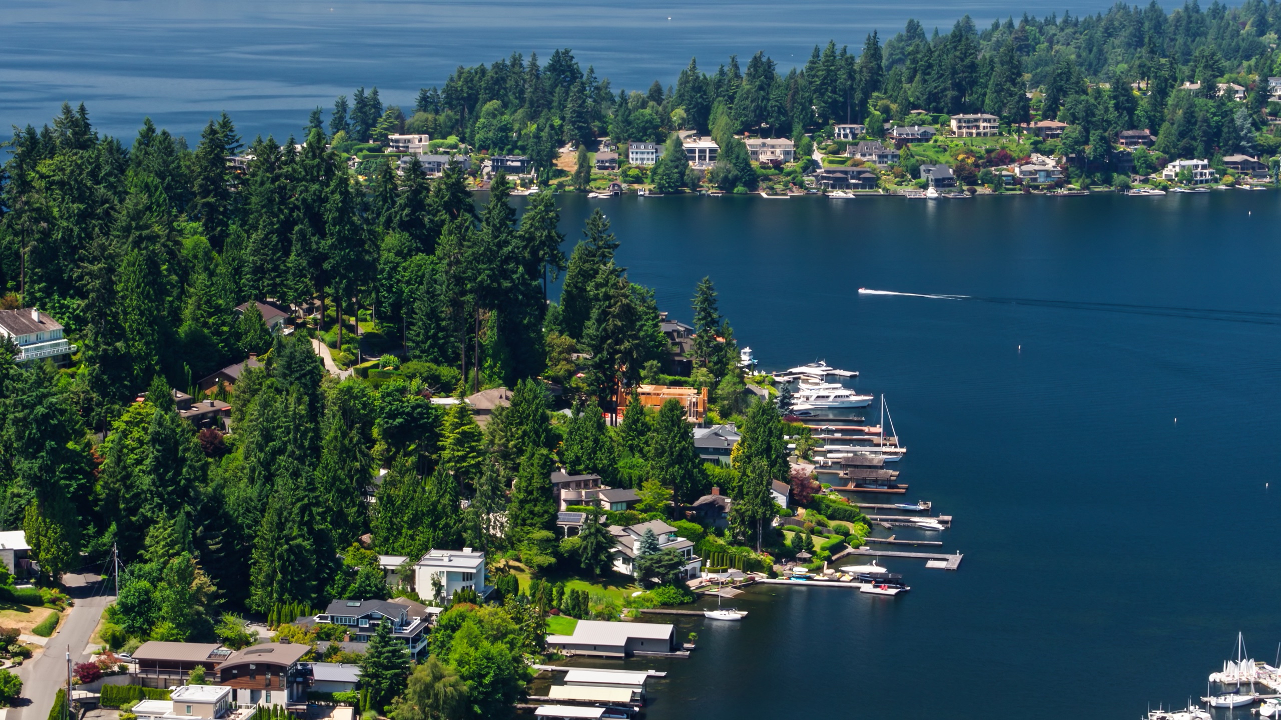 Luxury homes along Meydenbauer Bay shoreline