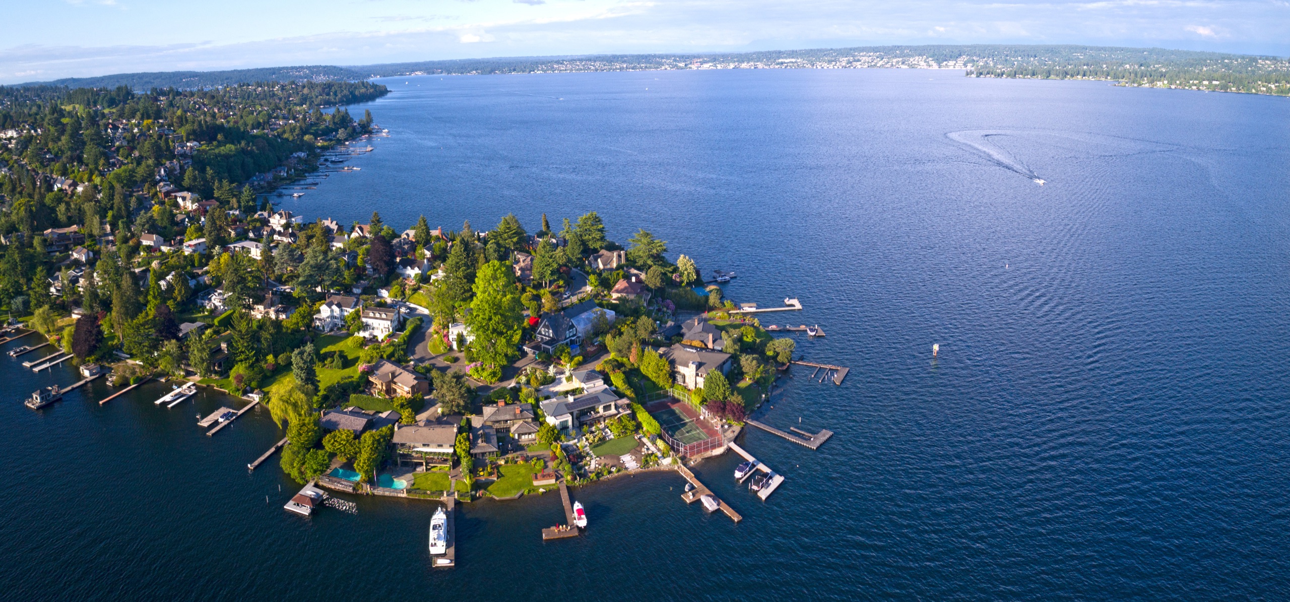 Aerial view of a peninsula on Lake Washington